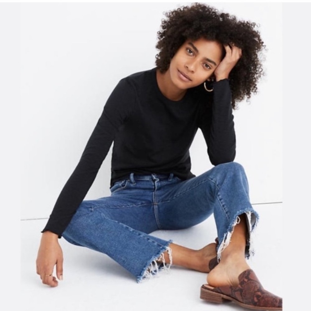 Madewell long sleeve lettuce hem crew neck shirt, black, size XXS